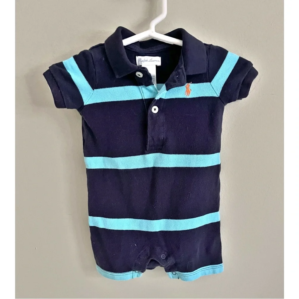 Ralph Lauren navy blue striped one piece romper 3 months